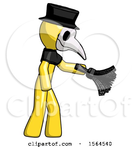 Yellow Plague Doctor Man Dusting with Feather Duster Downwards by Leo Blanchette