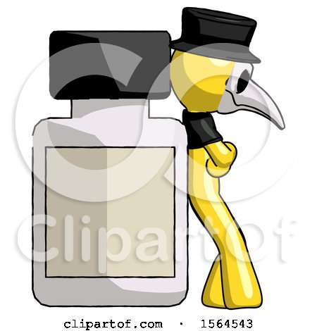 Yellow Plague Doctor Man Leaning Against Large Medicine Bottle by Leo Blanchette