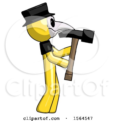 Yellow Plague Doctor Man Hammering Something on the Right by Leo Blanchette