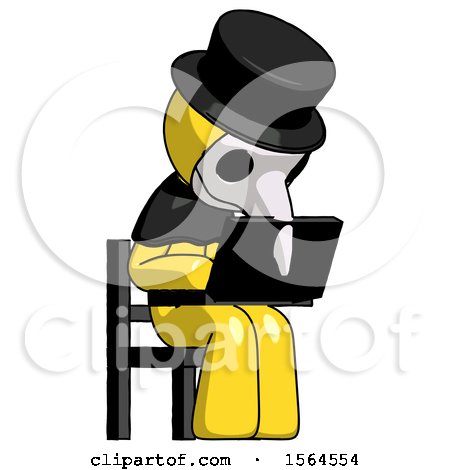 Yellow Plague Doctor Man Using Laptop Computer While Sitting in Chair Angled Right by Leo Blanchette