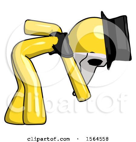 Yellow Plague Doctor Man Picking Something up Bent over by Leo Blanchette