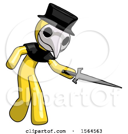 Yellow Plague Doctor Man Sword Pose Stabbing or Jabbing by Leo Blanchette