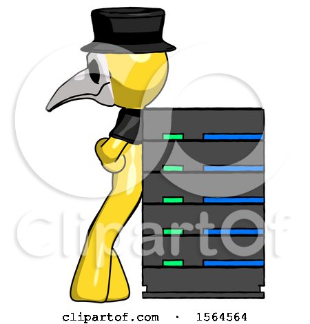 Yellow Plague Doctor Man Resting Against Server Rack by Leo Blanchette