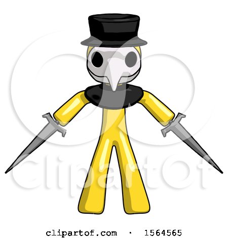 Yellow Plague Doctor Man Two Sword Defense Pose by Leo Blanchette