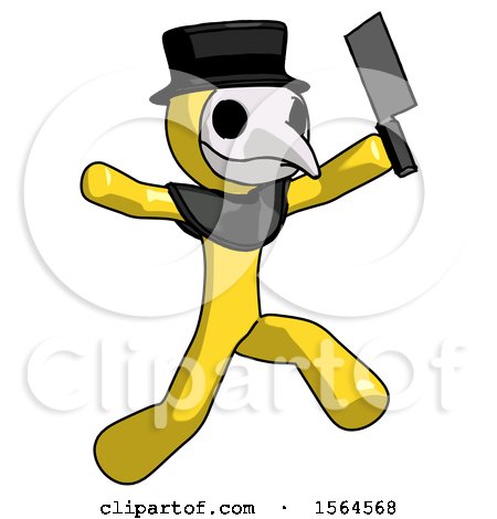 Yellow Plague Doctor Man Psycho Running with Meat Cleaver by Leo Blanchette
