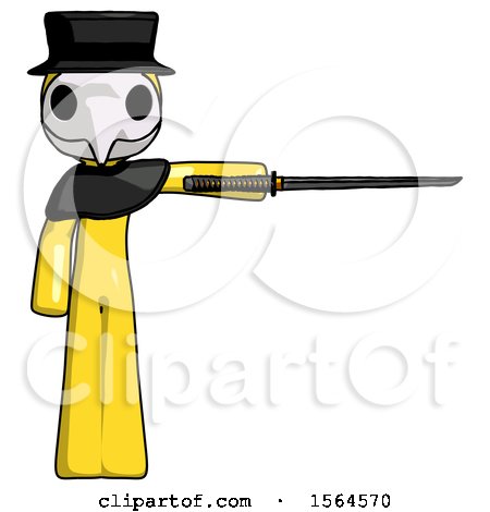 Yellow Plague Doctor Man Standing with Ninja Sword Katana Pointing Right by Leo Blanchette