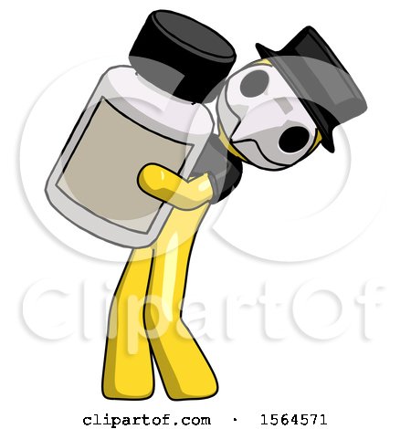 Yellow Plague Doctor Man Holding Large White Medicine Bottle by Leo Blanchette