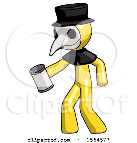 Yellow Plague Doctor Man Begger Holding Can Begging or Asking for Charity Facing Left by Leo Blanchette