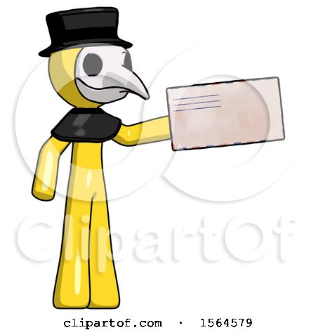 Yellow Plague Doctor Man Holding Large Envelope by Leo Blanchette