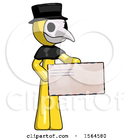 Yellow Plague Doctor Man Presenting Large Envelope by Leo Blanchette