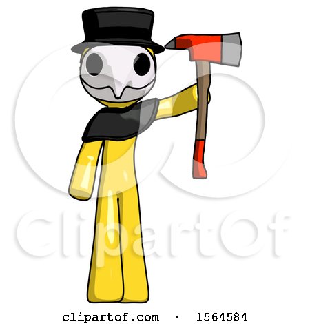 Yellow Plague Doctor Man Holding up Red Firefighter's Ax by Leo Blanchette