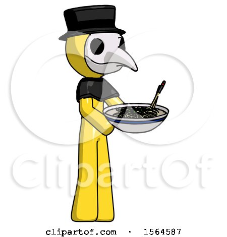 Yellow Plague Doctor Man Holding Noodles Offering to Viewer by Leo Blanchette