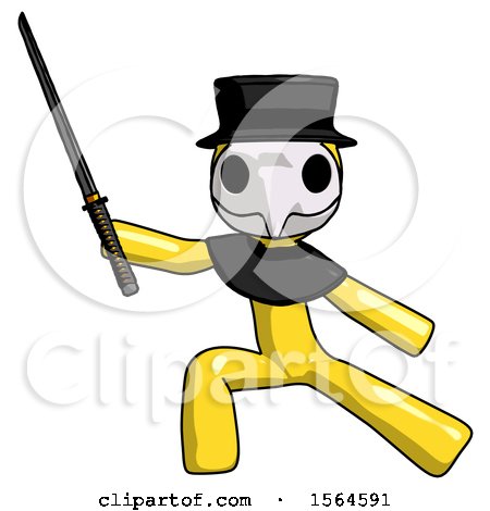 Yellow Plague Doctor Man with Ninja Sword Katana in Defense Pose by Leo Blanchette