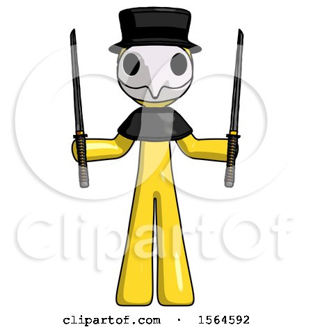Yellow Plague Doctor Man Posing with Two Ninja Sword Katanas up by Leo Blanchette