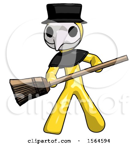 Yellow Plague Doctor Man Broom Fighter Defense Pose by Leo Blanchette