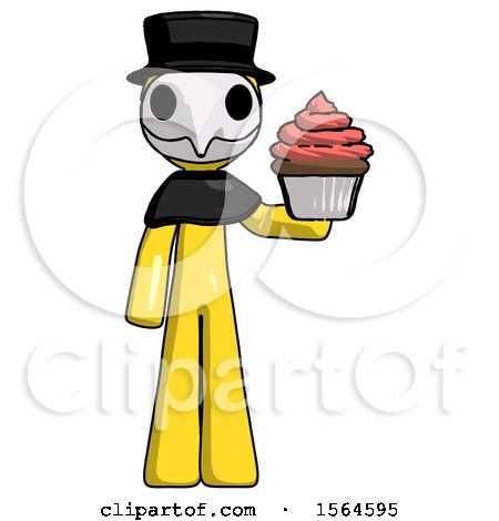 Yellow Plague Doctor Man Presenting Pink Cupcake to Viewer by Leo Blanchette