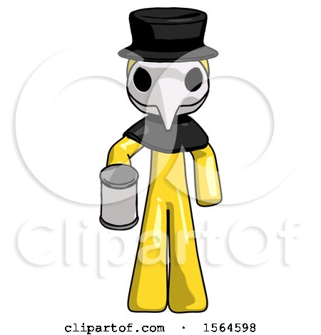 Yellow Plague Doctor Man Begger Holding Can Begging or Asking for Charity by Leo Blanchette