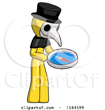 Yellow Plague Doctor Man Looking at Large Compass Facing Right by Leo Blanchette
