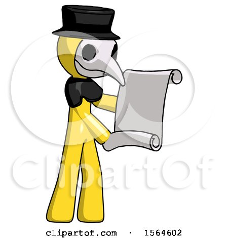 Yellow Plague Doctor Man Holding Blueprints or Scroll by Leo Blanchette