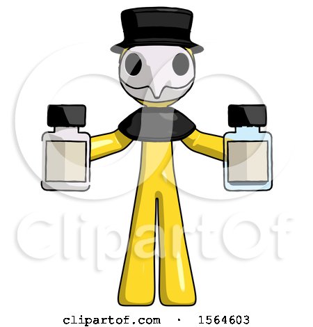 Yellow Plague Doctor Man Holding Two Medicine Bottles by Leo Blanchette