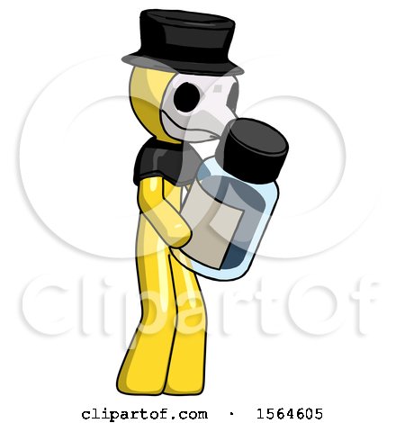 Yellow Plague Doctor Man Holding Glass Medicine Bottle by Leo Blanchette