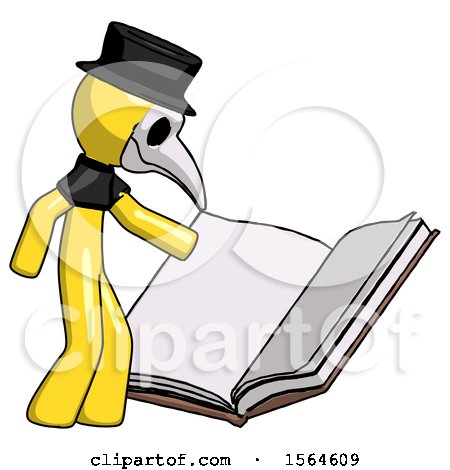 Yellow Plague Doctor Man Reading Big Book While Standing Beside It by Leo Blanchette