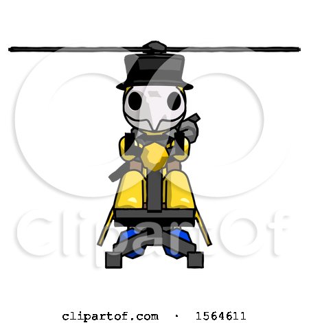 Yellow Plague Doctor Man Flying in Gyrocopter Front View by Leo Blanchette