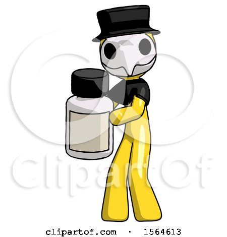 Yellow Plague Doctor Man Holding White Medicine Bottle by Leo Blanchette