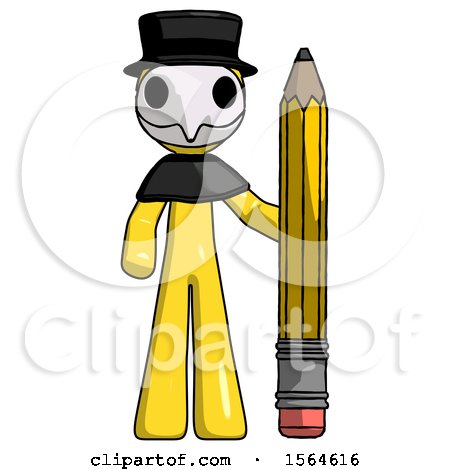 Yellow Plague Doctor Man with Large Pencil Standing Ready to Write by Leo Blanchette