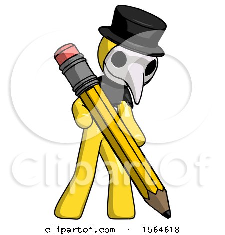 Yellow Plague Doctor Man Writing with Large Pencil by Leo Blanchette