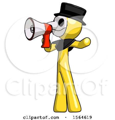 Yellow Plague Doctor Man Shouting into Megaphone Bullhorn Facing Left by Leo Blanchette