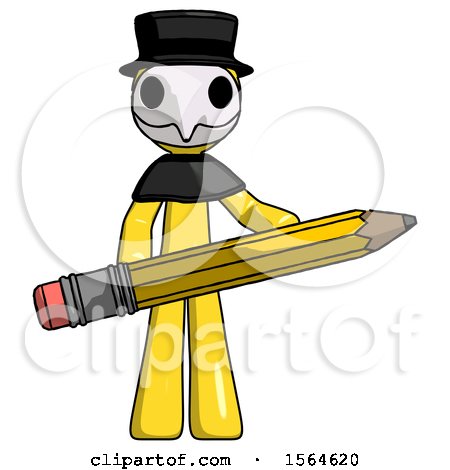 Yellow Plague Doctor Man Writer or Blogger Holding Large Pencil by Leo Blanchette