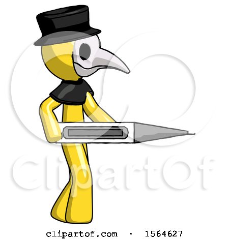 Yellow Plague Doctor Man Walking with Large Thermometer by Leo Blanchette