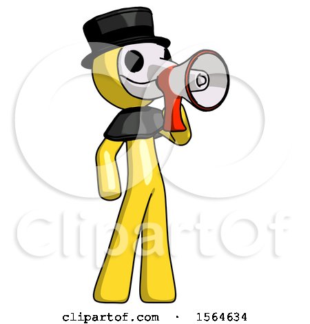 Yellow Plague Doctor Man Shouting into Megaphone Bullhorn Facing Right by Leo Blanchette