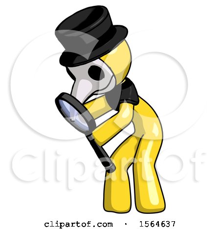 Yellow Plague Doctor Man Inspecting with Large Magnifying Glass Left by Leo Blanchette