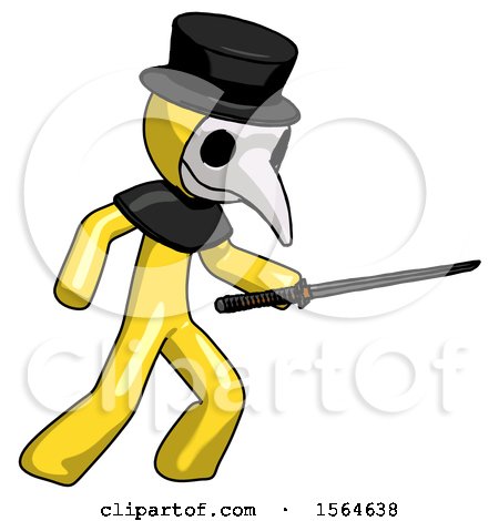 Yellow Plague Doctor Man Stabbing with Ninja Sword Katana by Leo Blanchette