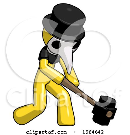 Yellow Plague Doctor Man Hitting with Sledgehammer, or Smashing Something at Angle by Leo Blanchette