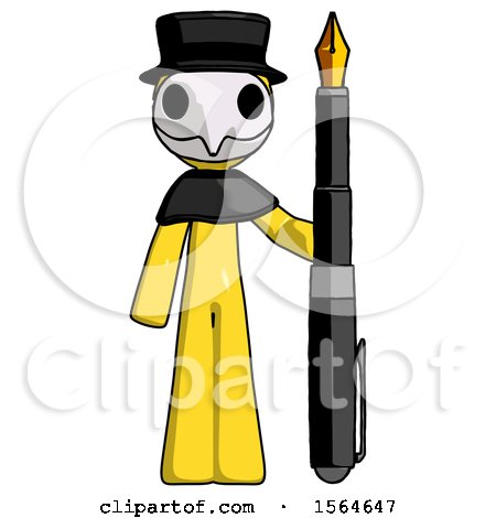 Yellow Plague Doctor Man Holding Giant Calligraphy Pen by Leo Blanchette