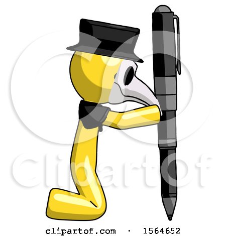 Yellow Plague Doctor Man Posing with Giant Pen in Powerful yet Awkward Manner. by Leo Blanchette