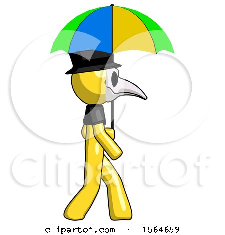 Yellow Plague Doctor Man Walking with Colored Umbrella by Leo Blanchette