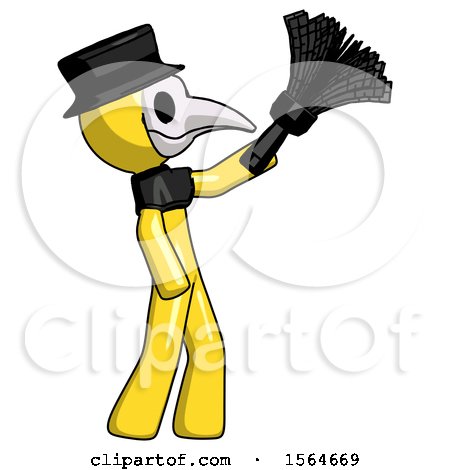 Yellow Plague Doctor Man Dusting with Feather Duster Upwards by Leo Blanchette