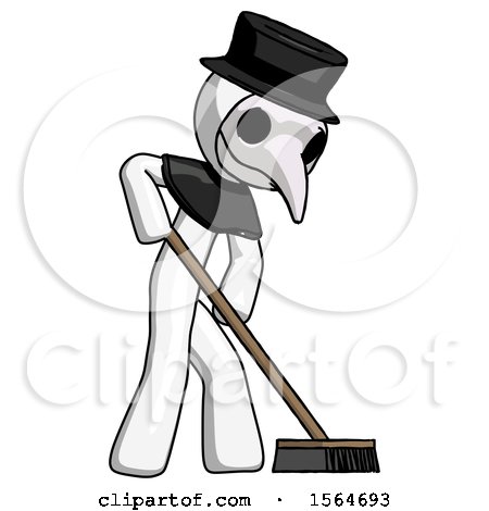 White Plague Doctor Man Cleaning Services Janitor Sweeping Side View by Leo Blanchette