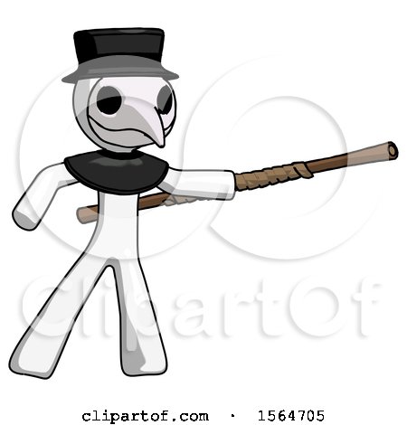 White Plague Doctor Man Bo Staff Pointing Right Kung Fu Pose by Leo Blanchette