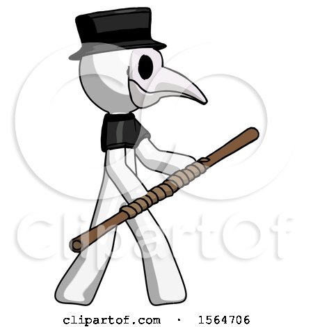 White Plague Doctor Man Holding Bo Staff in Sideways Defense Pose by Leo Blanchette