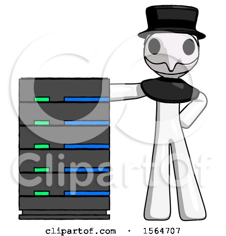 White Plague Doctor Man with Server Rack Leaning Confidently Against It by Leo Blanchette