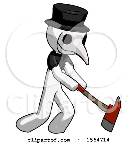 White Plague Doctor Man Striking with a Red Firefighter's Ax by Leo Blanchette