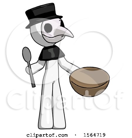 White Plague Doctor Man with Empty Bowl and Spoon Ready to Make Something by Leo Blanchette