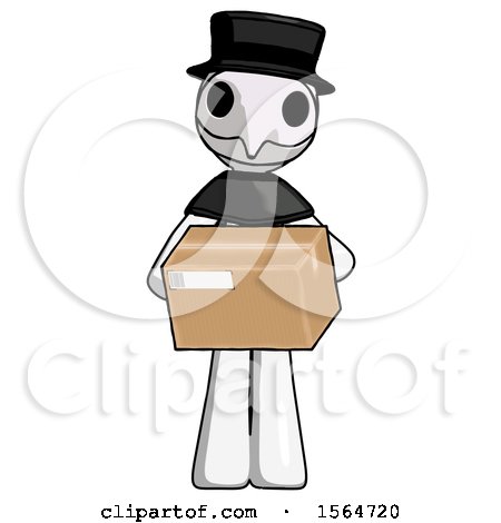 White Plague Doctor Man Holding Box Sent or Arriving in Mail by Leo Blanchette