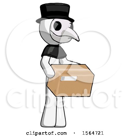 White Plague Doctor Man Holding Package to Send or Recieve in Mail by Leo Blanchette