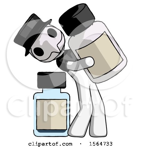 White Plague Doctor Man Holding Large White Medicine Bottle with Bottle in Background by Leo Blanchette